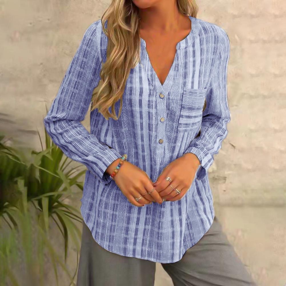 Macy® | Casual Loose Long Sleeve V Neck Blouse
