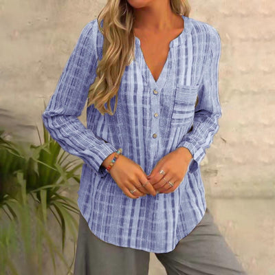 Macy® | Casual Loose Long Sleeve V Neck Blouse
