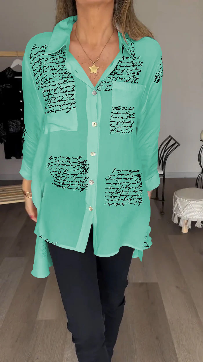 Alicia® | Women's lapel shirt with script print