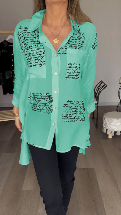 Alicia® | Women's lapel shirt with script print