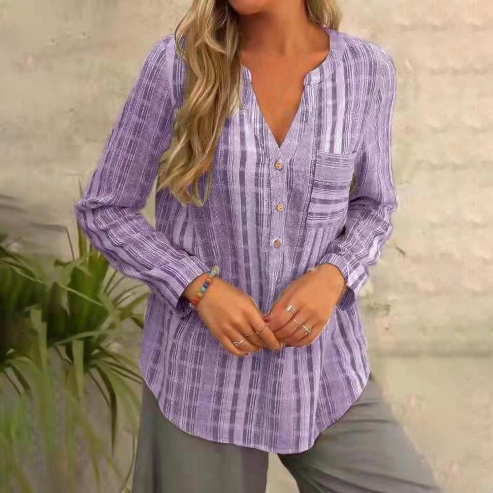Macy® | Casual Loose Long Sleeve V Neck Blouse