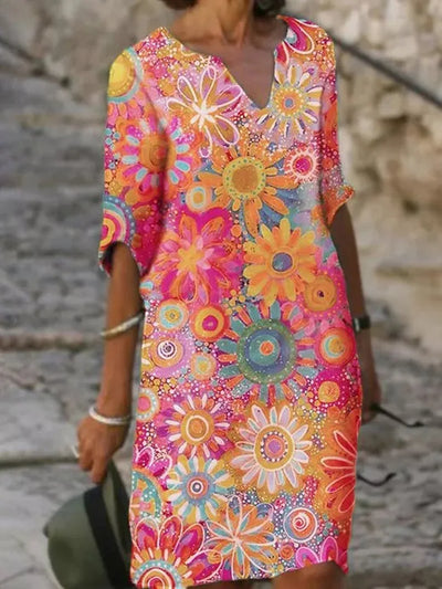Luz® | Floral Print V-Neck Dress