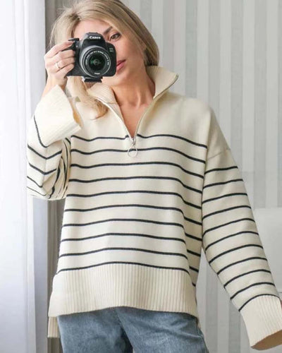 Angeline's® | Striped mesh Ivy blouse with zip neckline