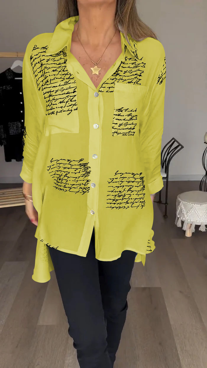 Alicia® | Women's lapel shirt with script print