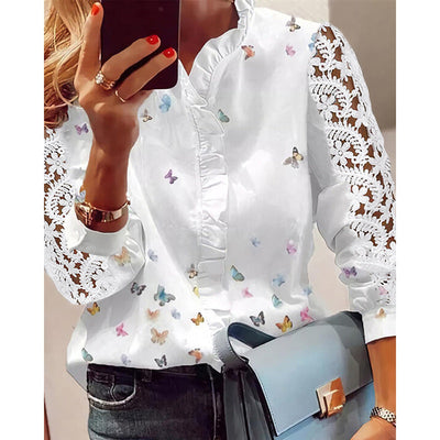 Francisca® | Women'S Blouse With Floral Appliqu��s, Ruffle Details And Lace Sleeves