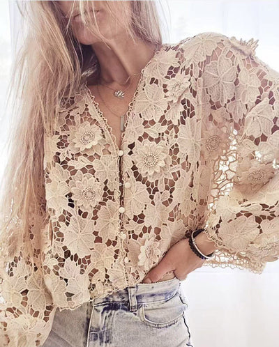 Yolaina® | Women'S Blouse Made Of Delicate Lace With Floral Motifs