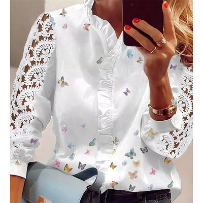 Francisca® | Women'S Blouse With Floral Appliqu��s, Ruffle Details And Lace Sleeves