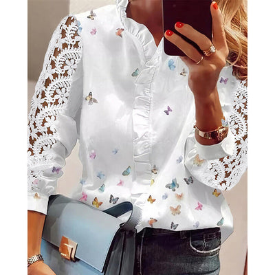 Francisca® | Women'S Blouse With Floral Appliqu��s, Ruffle Details And Lace Sleeves