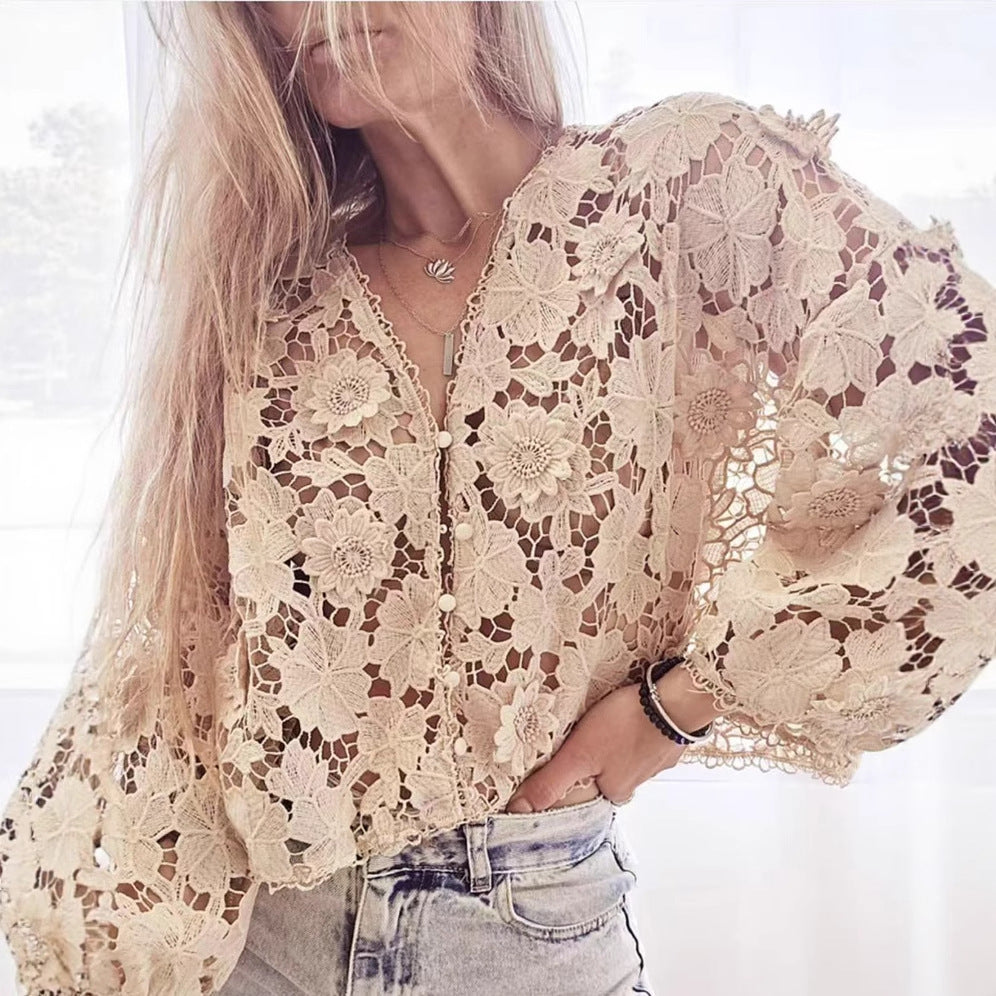 Yolaina® | Women'S Blouse Made Of Delicate Lace With Floral Motifs