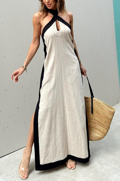 Abigail® | Dress with a crossover halter neckline and side slits
