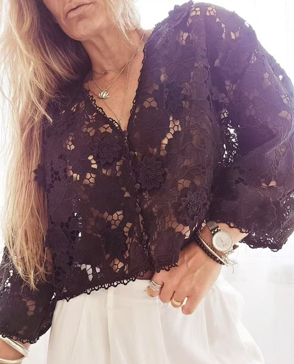 Yolaina® | Women'S Blouse Made Of Delicate Lace With Floral Motifs