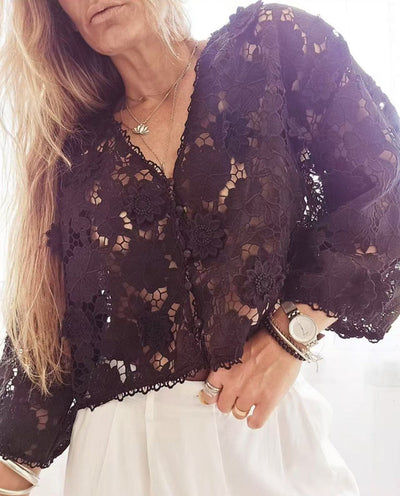 Yolaina® | Women'S Blouse Made Of Delicate Lace With Floral Motifs