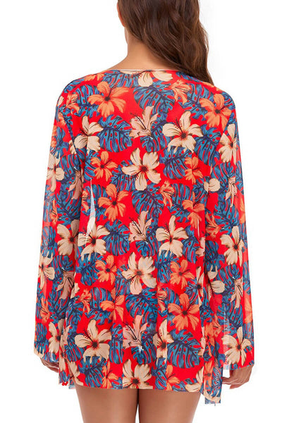 Zoe® | Orange floral beach blouse and bikini set