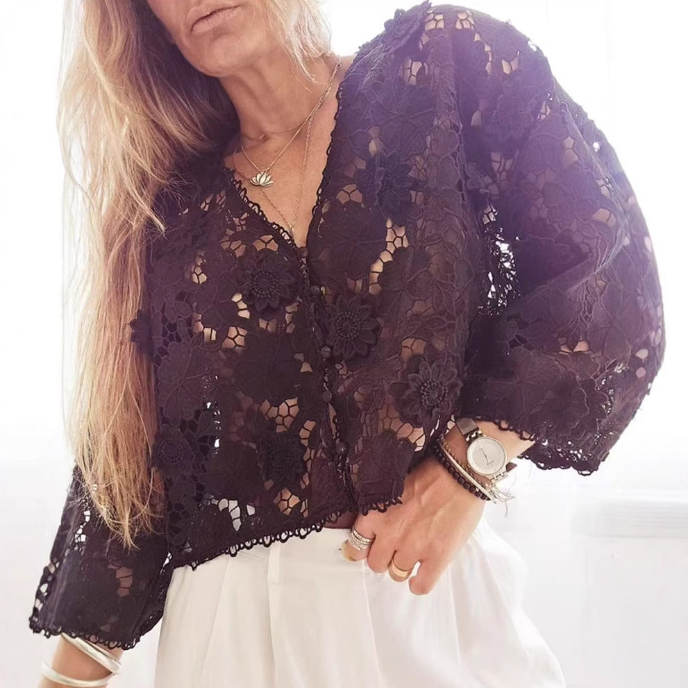 Yolaina® | Women'S Blouse Made Of Delicate Lace With Floral Motifs