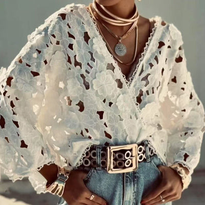 Yolaina® | Women'S Blouse Made Of Delicate Lace With Floral Motifs