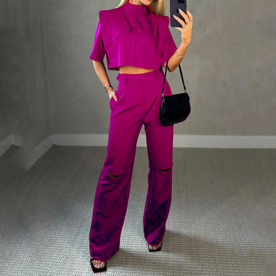Ariana® | Short blouse and high waist trousers