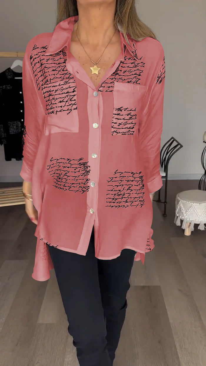 Alicia® | Women's lapel shirt with script print