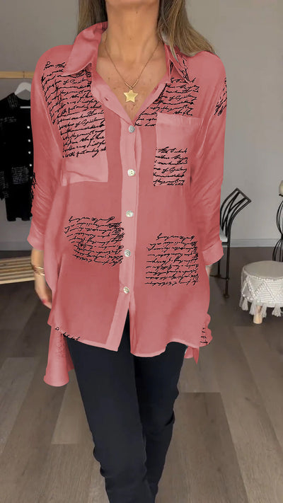Alicia® | Women's lapel shirt with script print