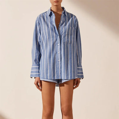 Ariana® | Stylish striped cotton shirt and shorts set