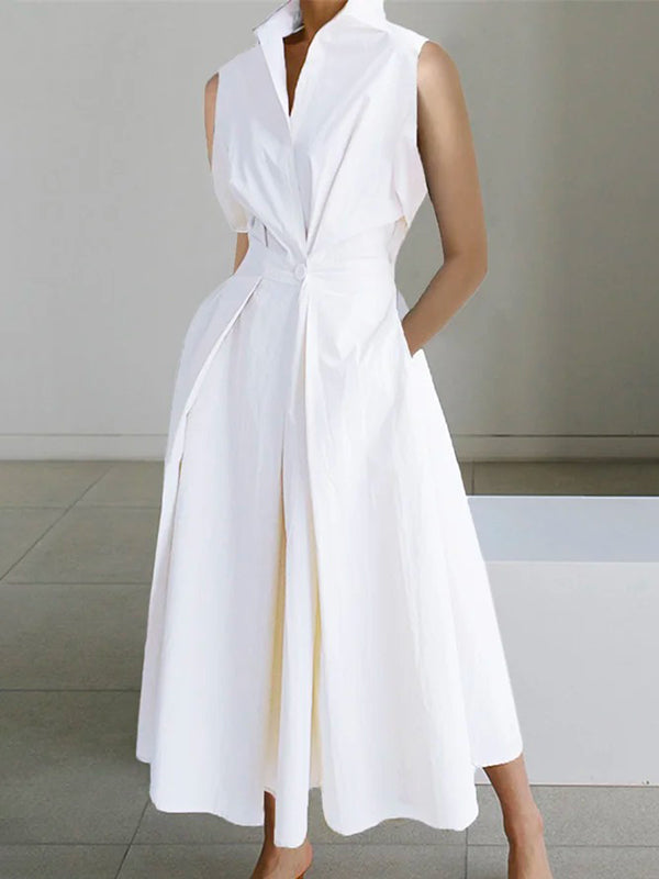 Rocío® | White Shirt Collar Urban Cotton Dress