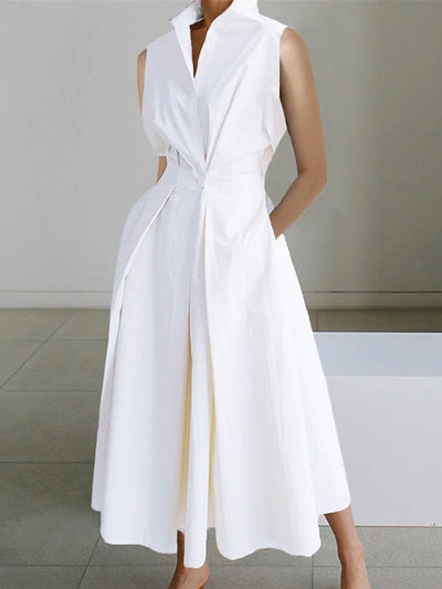 Rocío® | White Shirt Collar Urban Cotton Dress