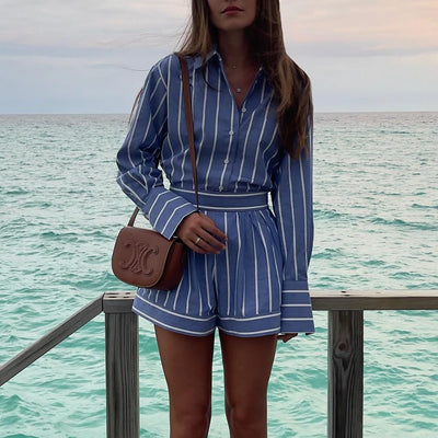 Ariana® | Stylish striped cotton shirt and shorts set