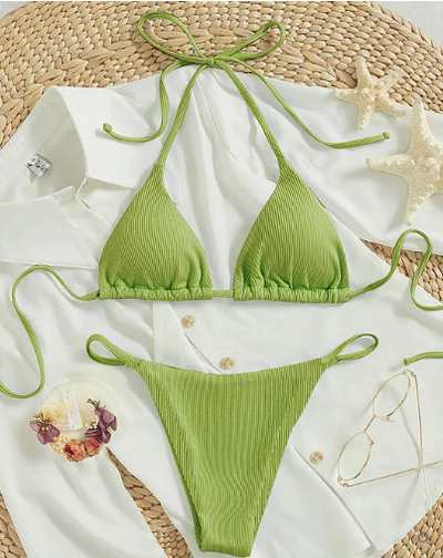 Antonella® | Blue bikini with high band and V-neck