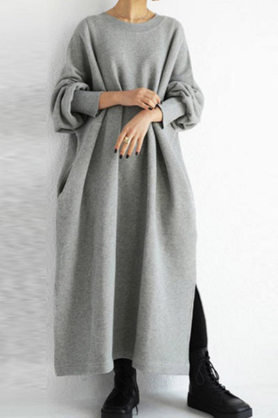 Beate® | Solid sweatshirt dress with a crew neck and slit