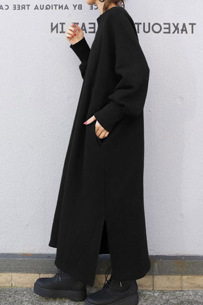 Beate® | Solid sweatshirt dress with a crew neck and slit