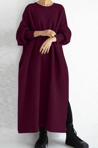 Beate® | Solid sweatshirt dress with a crew neck and slit