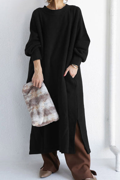 Beate® | Solid sweatshirt dress with a crew neck and slit
