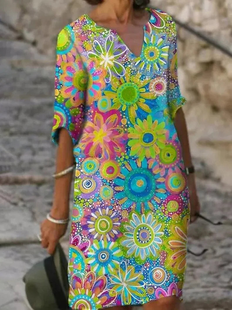 Luz® | Floral Print V-Neck Dress