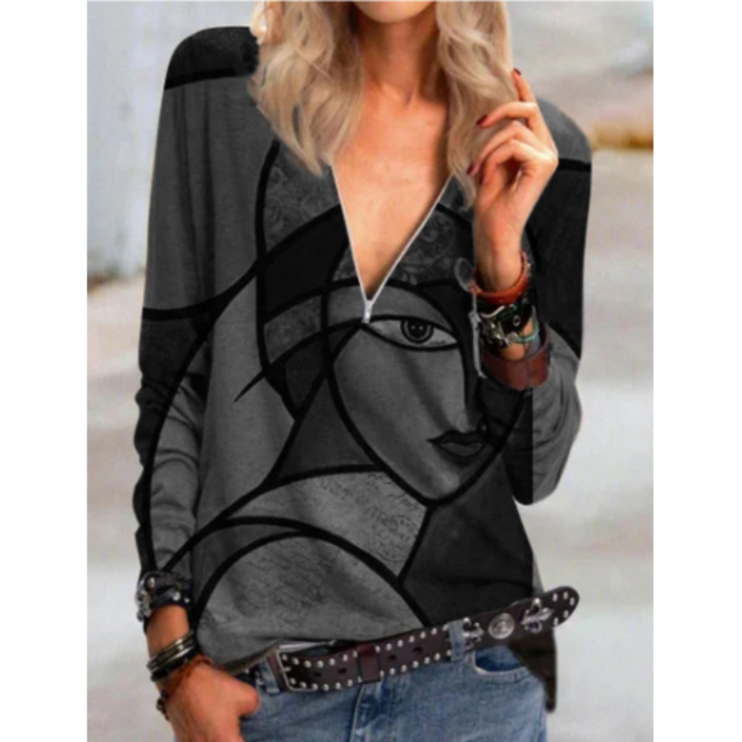 Alba® | Stylish V-Neck Blouse With Abstract Print