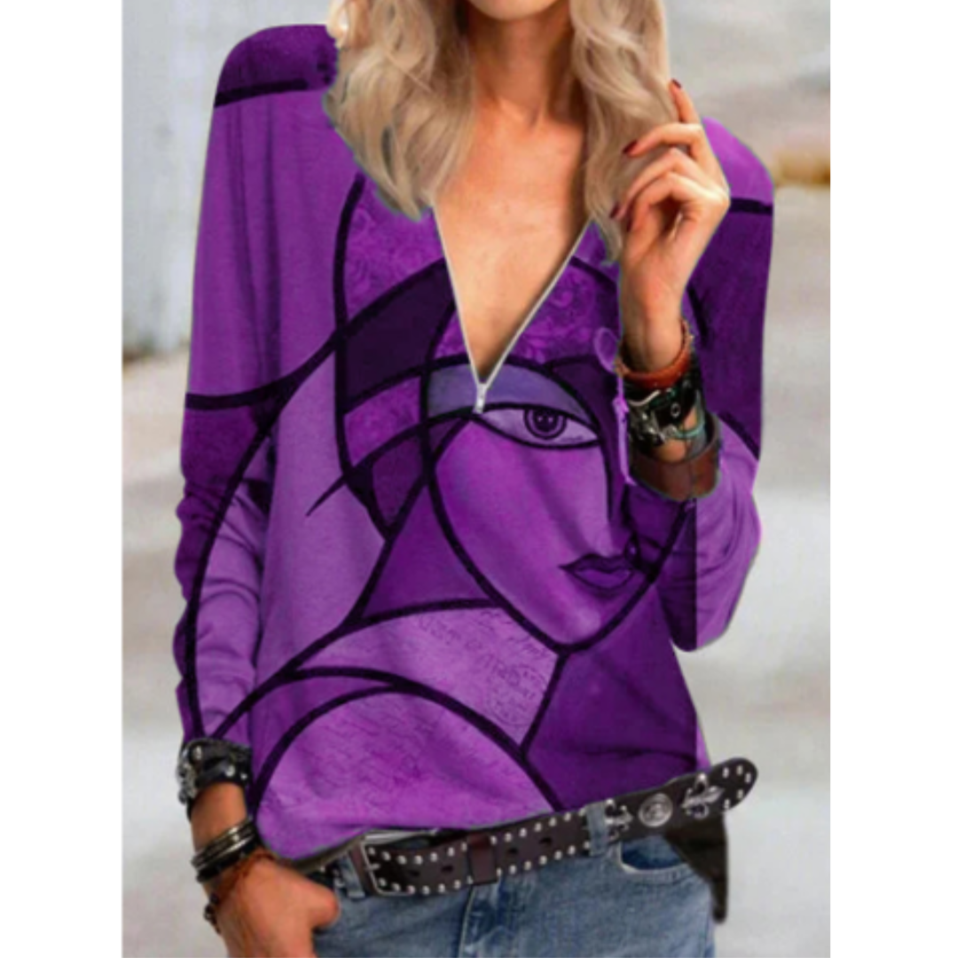 Alba® | Stylish V-Neck Blouse With Abstract Print