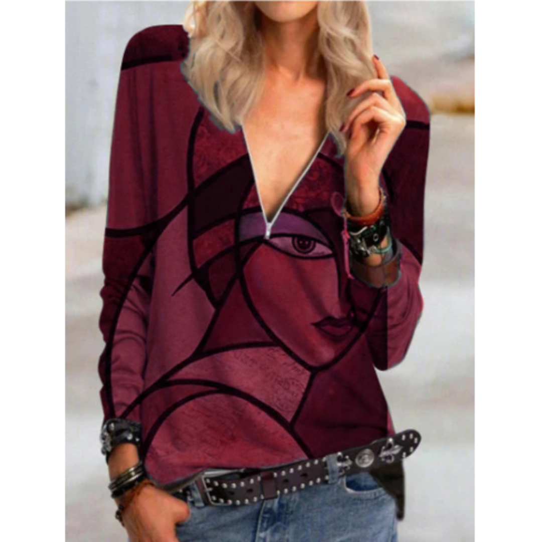 Alba® | Stylish V-Neck Blouse With Abstract Print
