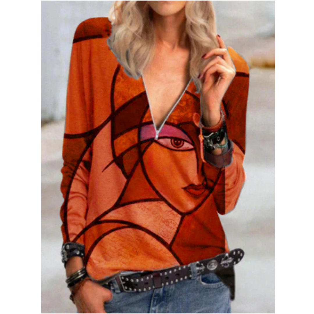 Alba® | Stylish V-Neck Blouse With Abstract Print