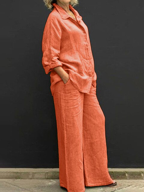 Giannina® | Blouse With Vintage Sleeves And Buttons And Loose Straight Trousers