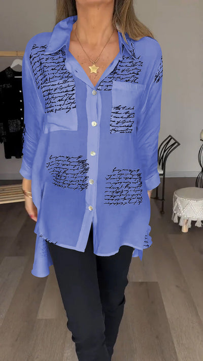Alicia® | Women's lapel shirt with script print