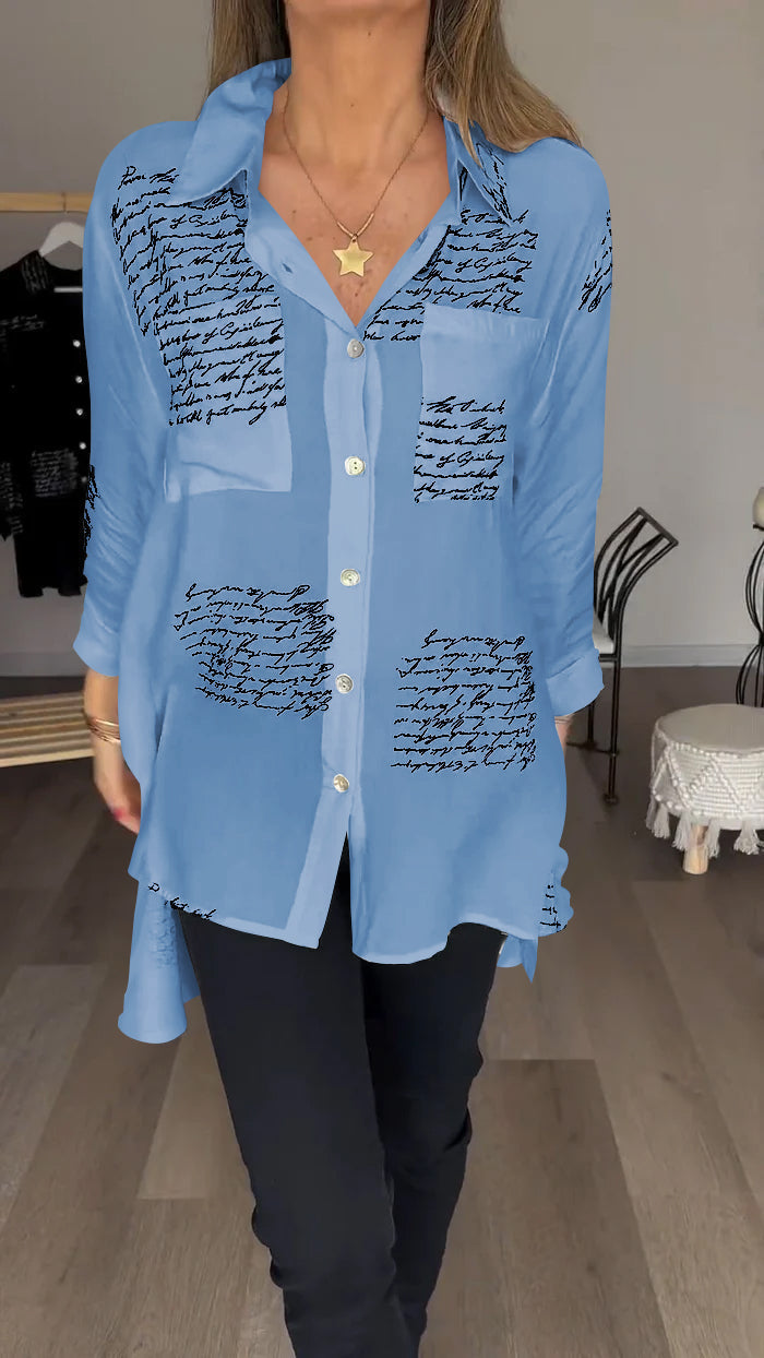 Alicia® | Women's lapel shirt with script print