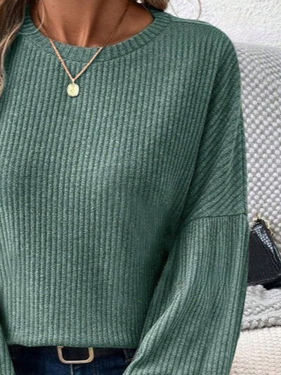 Olivia® | Ribbed crew neck t-shirt with lantern sleeves