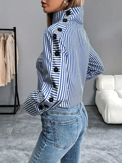 Margherita® | Striped Cotton Blouse With High Neck