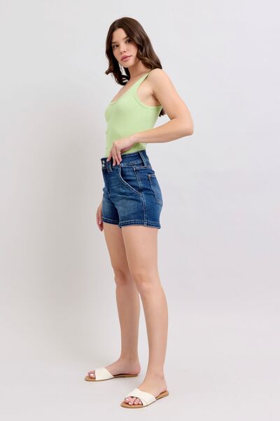 Madeleine® | Full size plus size double button waist denim shorts
