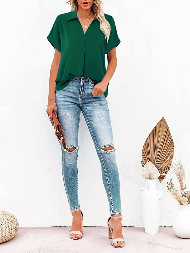Adriela® | Casual Summer Shirt With Turn-Down Collar For Women