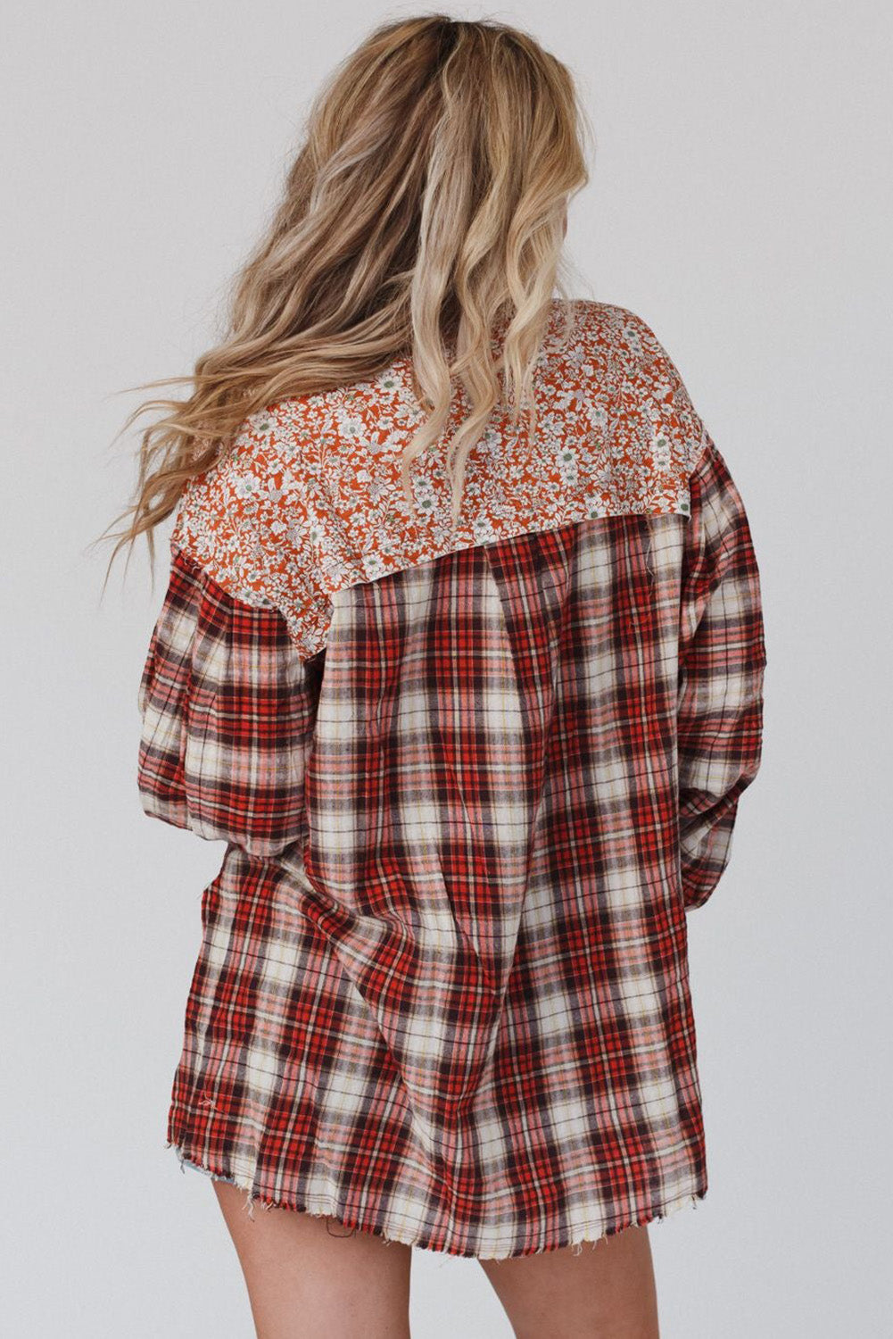 Fiona® | Red top with mixed check and floral print