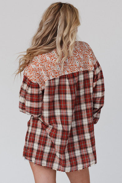 Fiona® | Red top with mixed check and floral print