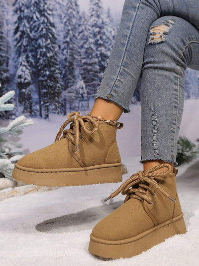 Abigail® | Suede lace-up boots with a round neckline and platform sole