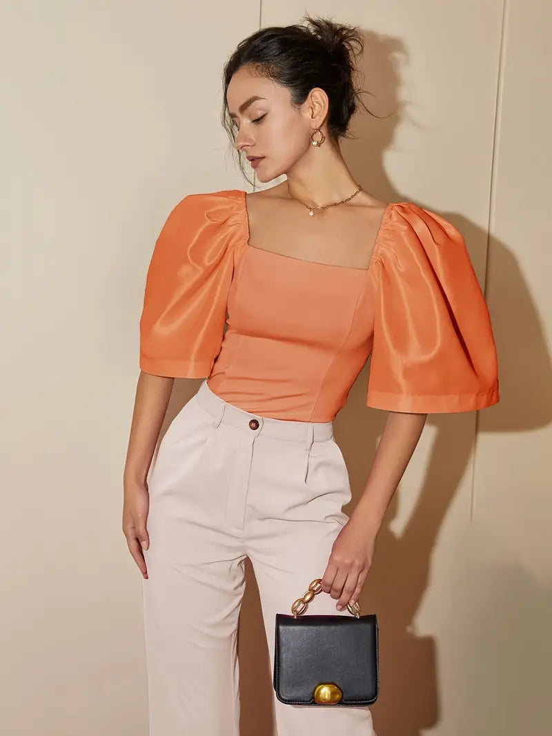Ersilia® | Elegant Satin Blouse With Puff Sleeves