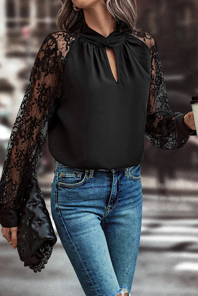 Alexandra® | Long sleeve blouse with neckline and lace detail