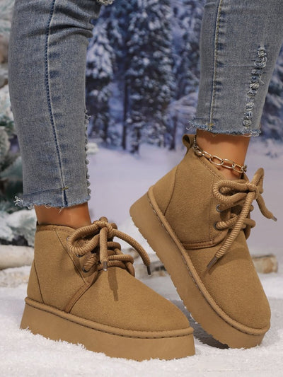 Abigail® | Suede lace-up boots with a round neckline and platform sole