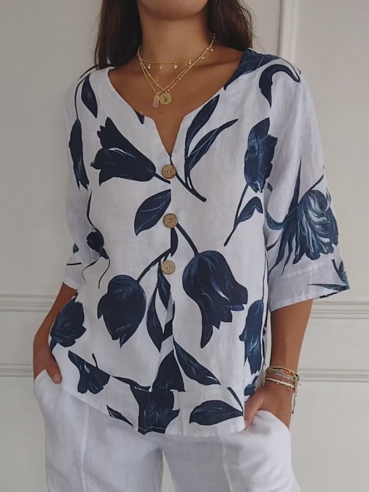 Adela® | Blouse with flower buttons